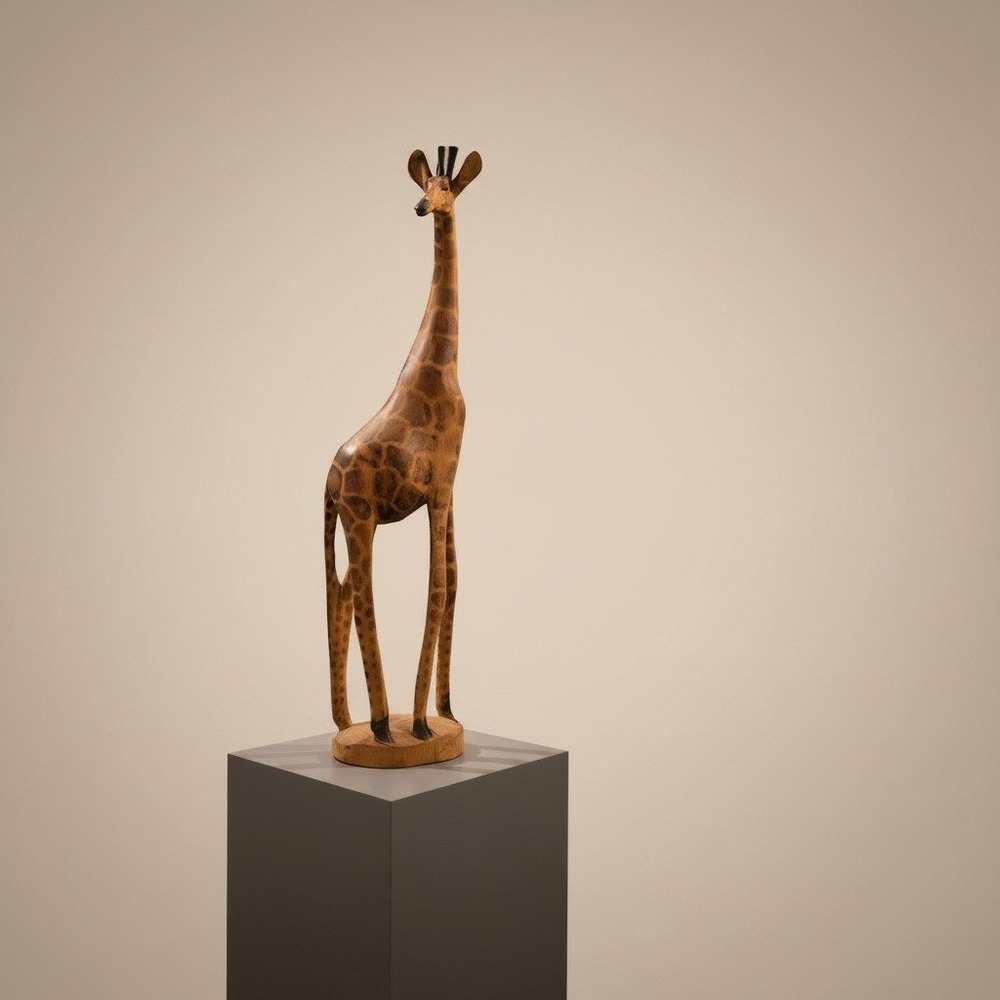 Large 24" Vintage Hand Carved Wooden Giraffe Statue Sculpture African Folk Art